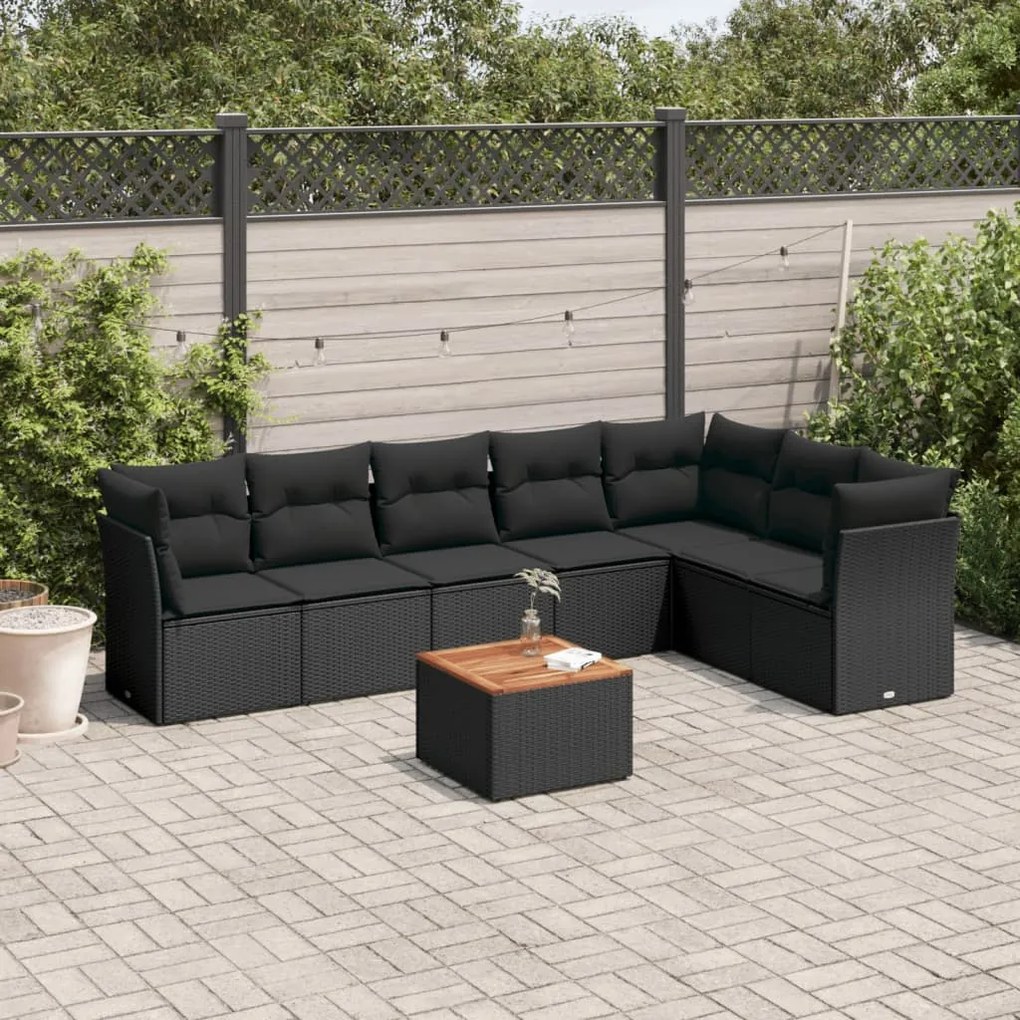 Set Divani da Giardino con Cuscini 8 pz Nero in Polyrattan