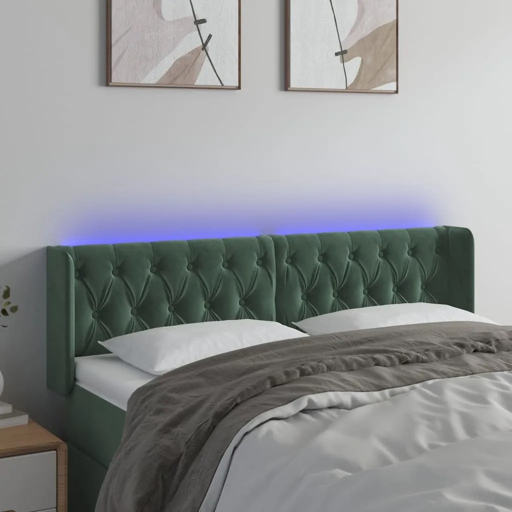 Testiera A Led Verde Scuro 163x16x78/88 Cm İn Velluto /