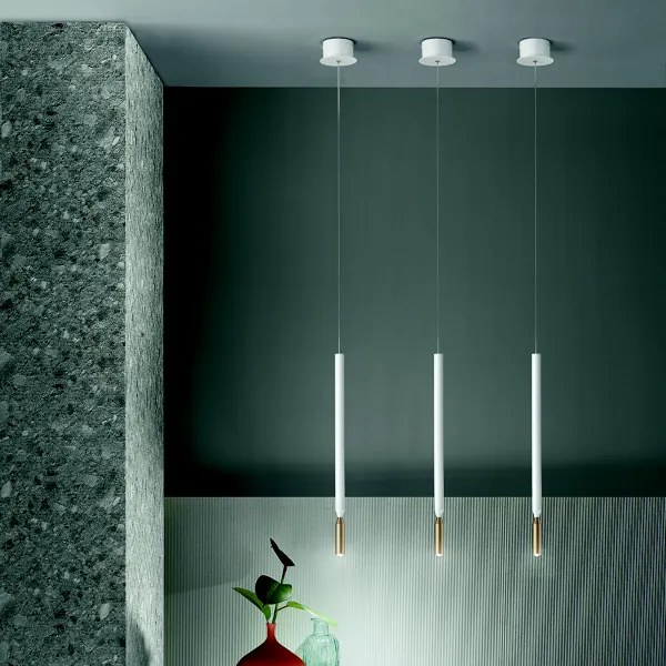 Lampada a sospensione LED in metallo verniciato Bianco e Oro D10 cm TUBIC