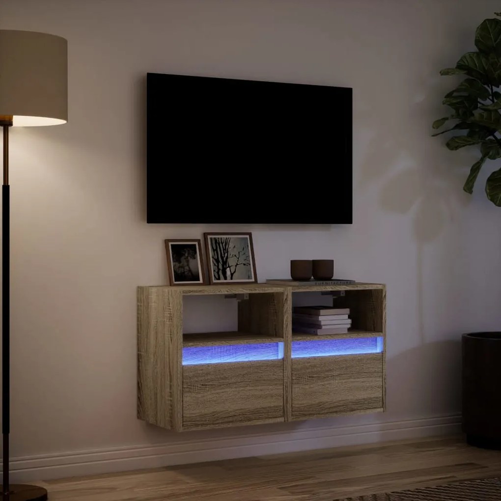 Mobili tv a parete con luci led 2pz rovere sonoma 41x31x45 cm