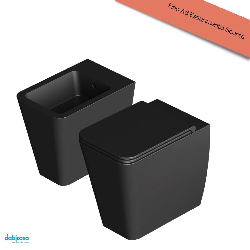 Alice Ceramica "Hide Square" Coppia Di Sanitari Filoparete Nero Opaco