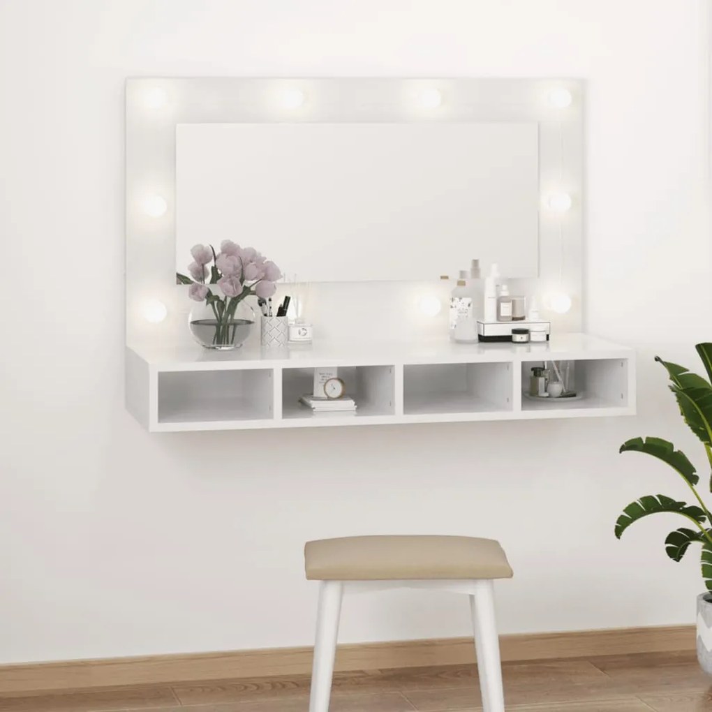 Mobile A Specchio Con Led Bianco Lucido 90x31,5x62 Cm /