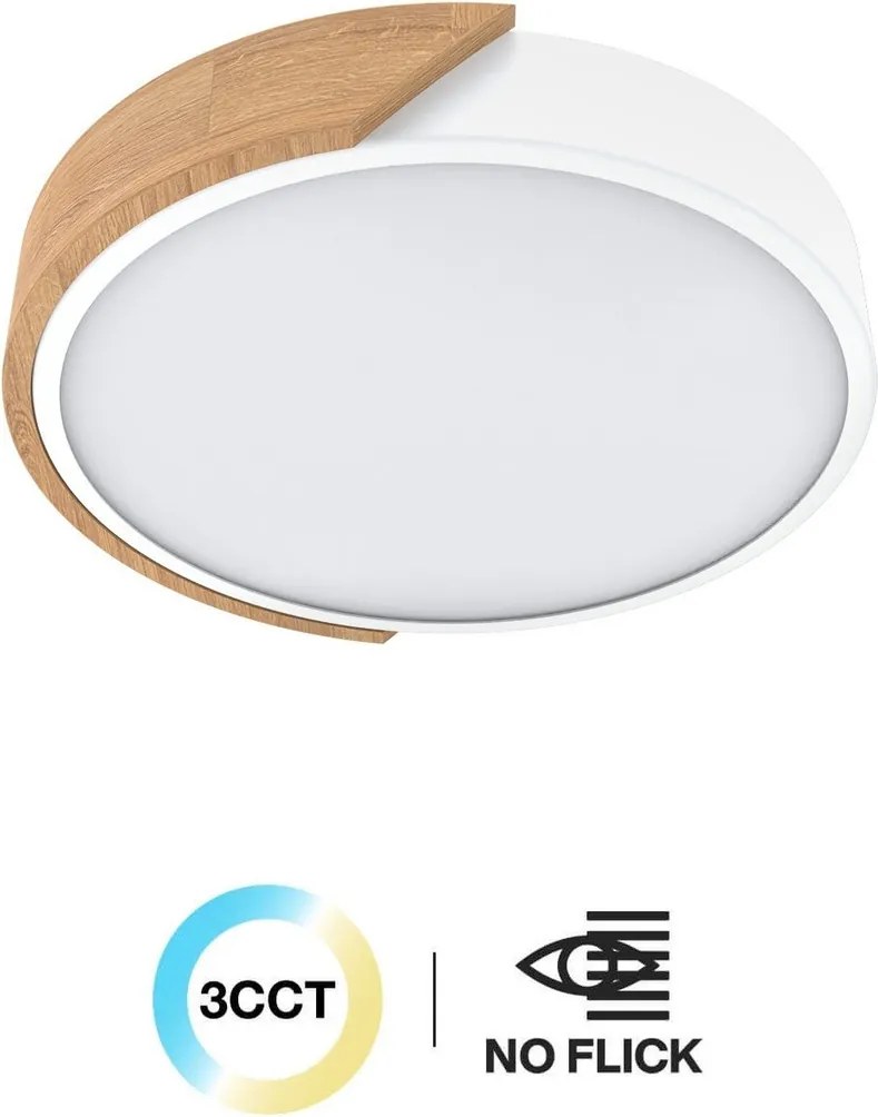 Plafoniera LED Rotonda 18W CCT Ø300mm Legno/Bianco