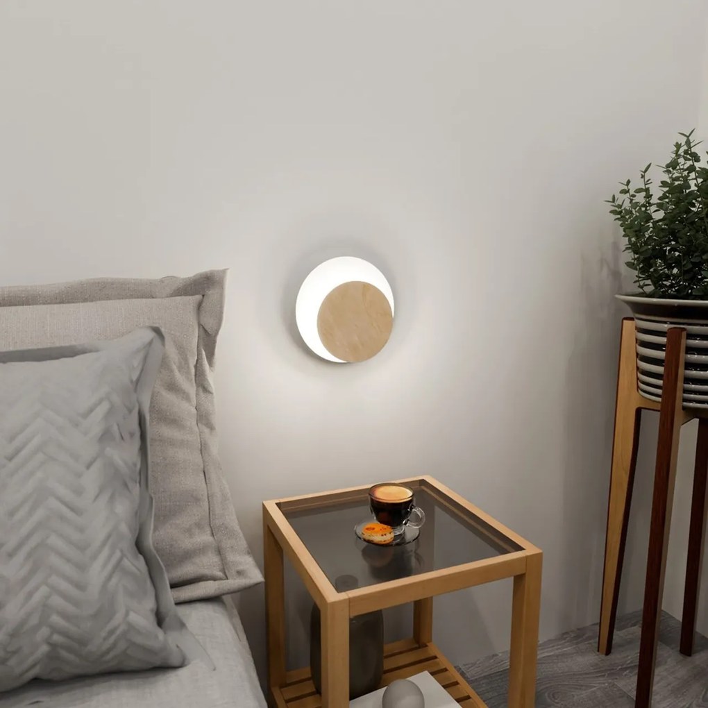 Applique da Parete Circle Bianca e in Legno Luce Indiretta Base G9