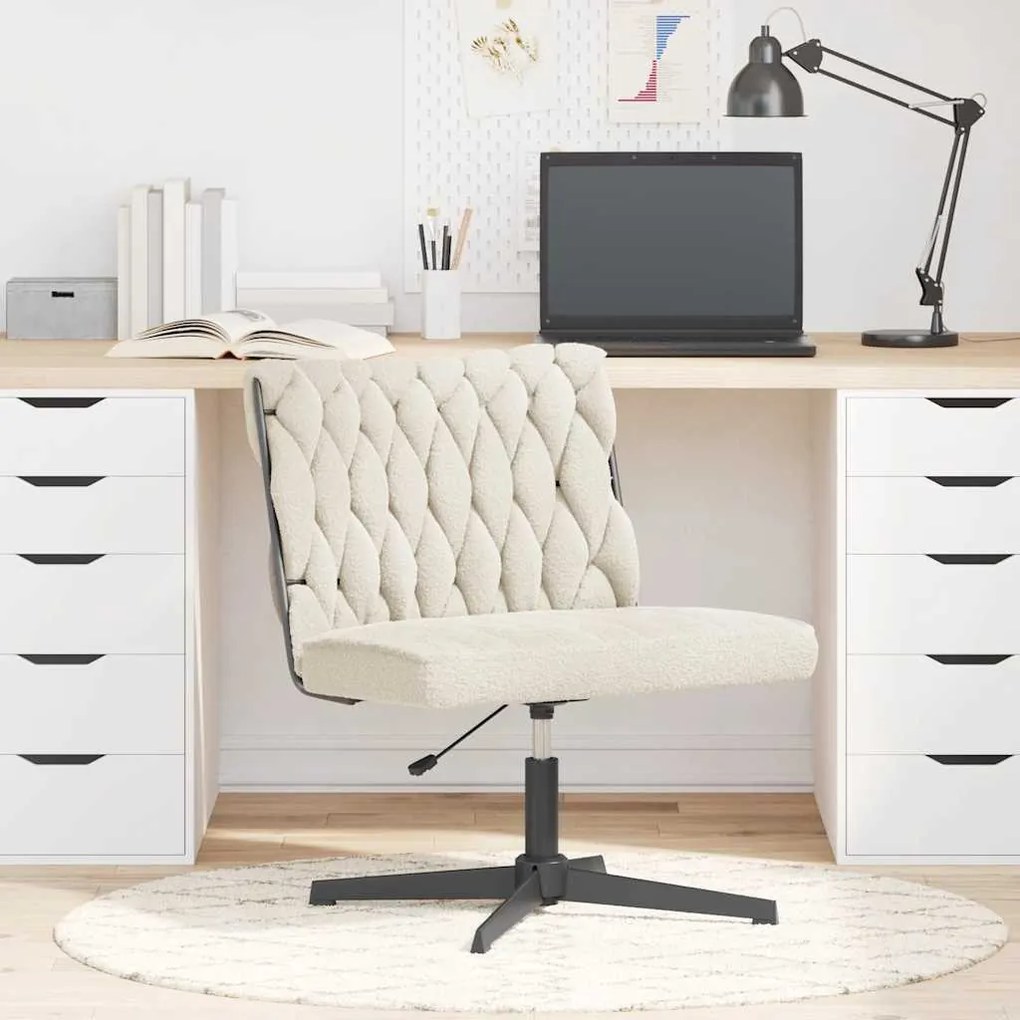 Sedia Da Ufficio Girevole İn Tessuto Riccio Crema Effetto Lana /