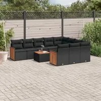 Set Divani da Giardino 11 pz con Cuscini in Polyrattan Nero 3228022