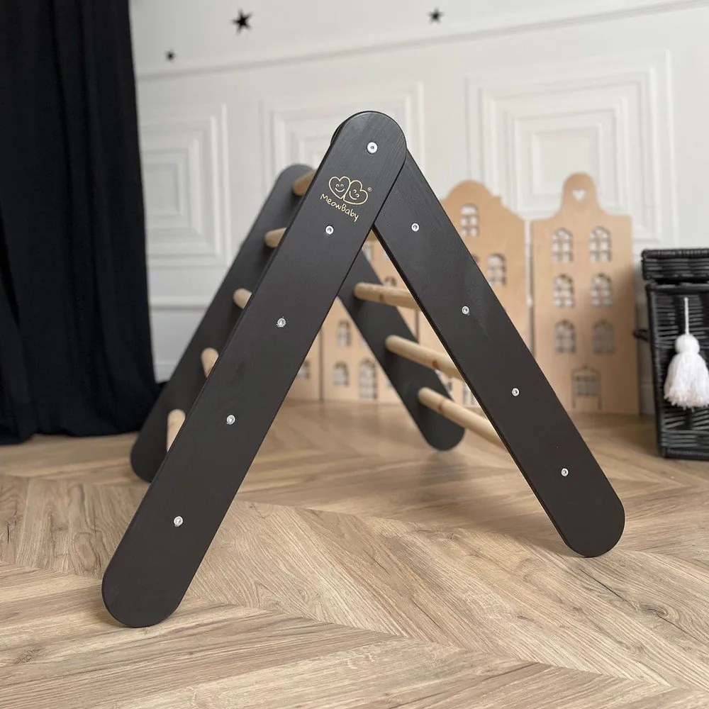 Pikler triangolo montessori nero in pino massiccio 46x87x60 cm Montessori – Meowbaby
