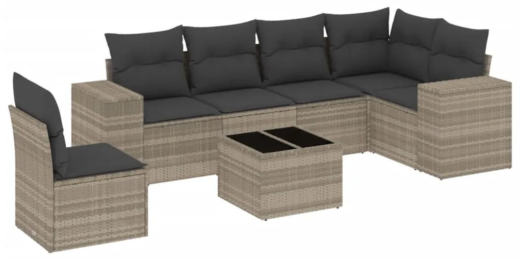 Set divani da giardino 7pz con cuscini grigio chiaro polyrattan