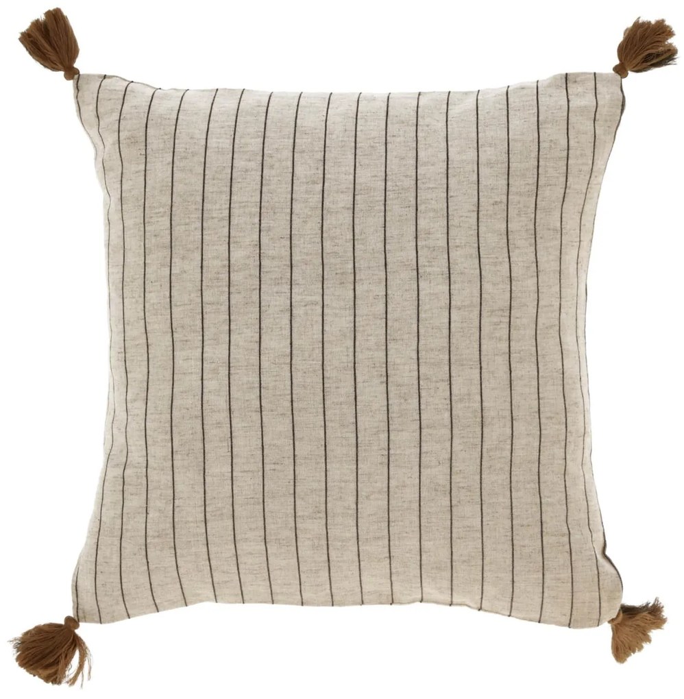 Kave Home - Fodera cuscino Sagira 100% cotone beige a righe e nappine marroni 45 x 45 cm