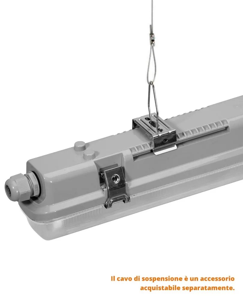 Plafoniera Stagna IP65 per Tubo LED 60cm - Unilaterale Plafoniera per 1 tubo LED da 60cm