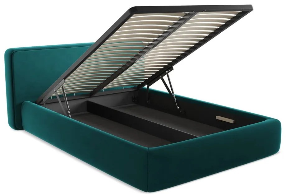 Letto matrimoniale imbottito turchese con vano contenitore con griglia 160x200 cm Kiana - Makamii