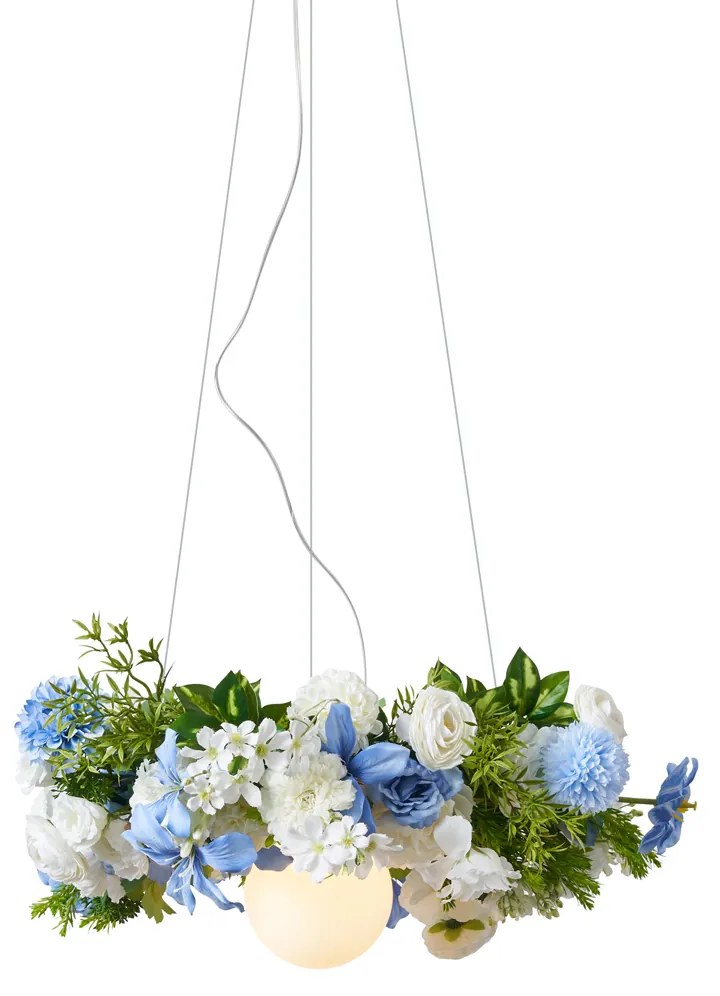 Plafoniera bohémien nera con fiori colorati blu e bianchi - Flower Power