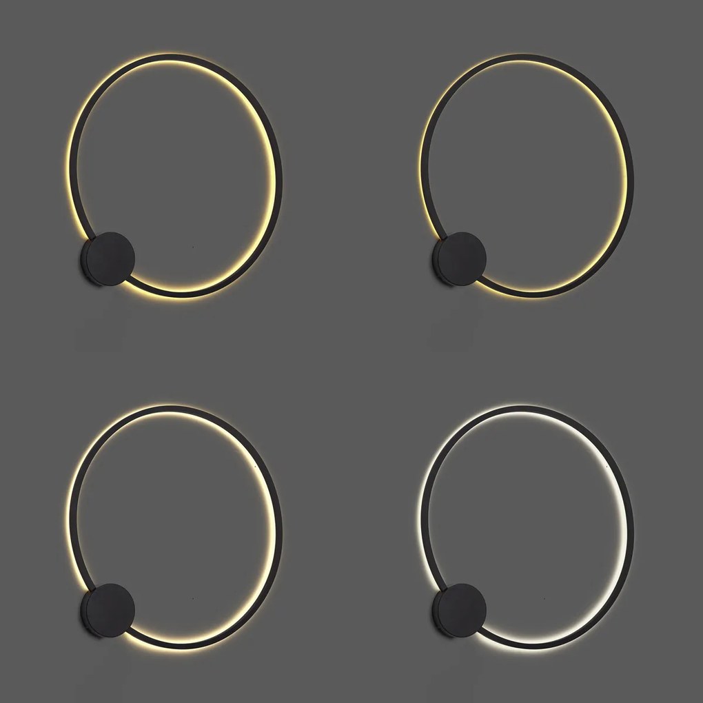 Lampada da parete di design nera 67cm con LED dimmerabile a 3 livelli - Anello