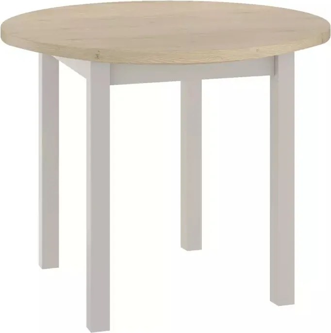 Tavolo Adam rotondo in MDF color cashmere e piano laminato effetto rovere Cremona Torro – Ø80 cm