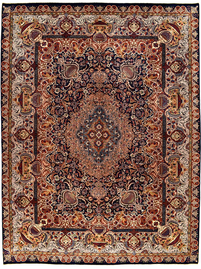 Kashmar Tappeto 400x300 Blu (Iran) Annodato A Mano