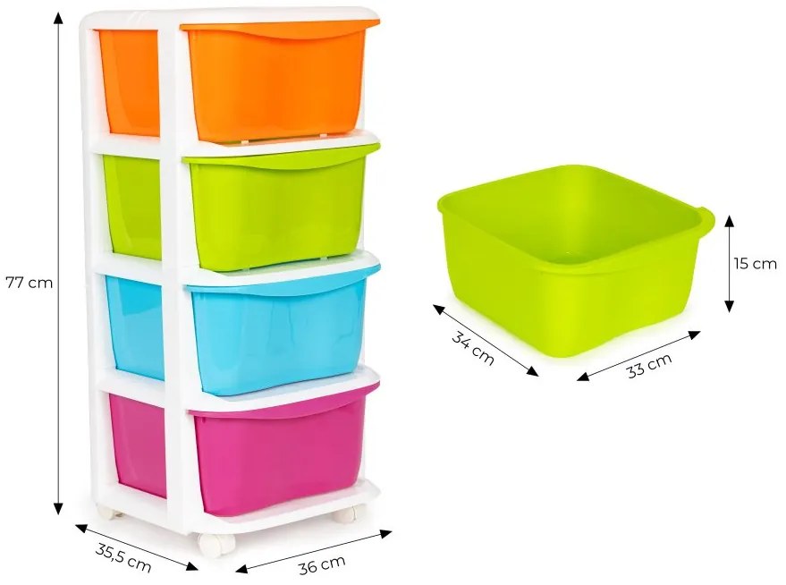 Organizzatore in plastica con 4 cassetti estraibili