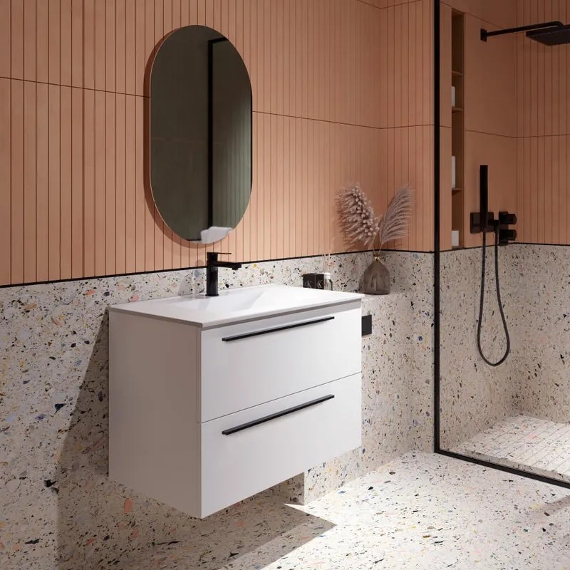 Mobile da bagno sospeso sotto lavabo L 80 x H 55 x P 45 cm bianco laccato opaco, 2 cassetti VISOBATH Mia