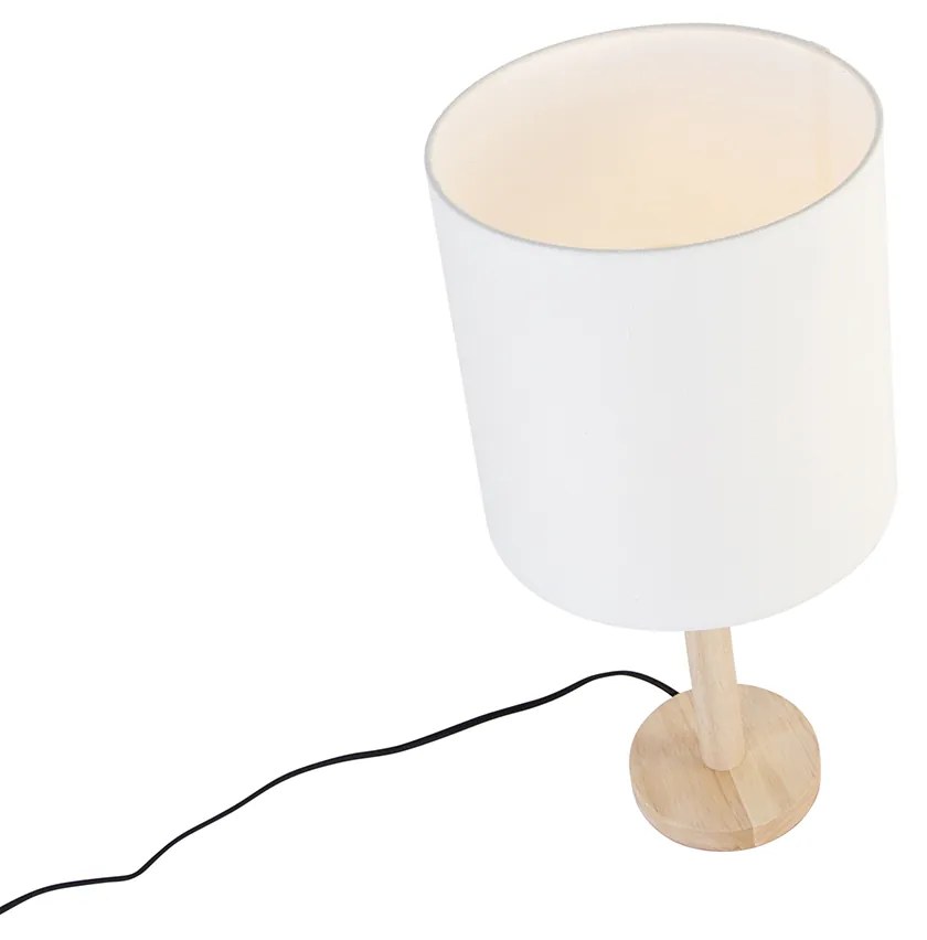 Lampada da tavolo rustica in legno con paralume bianco - Mels