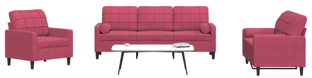 Set Di Divani 4 Pz Con Cuscini E Rinforzi Rosso Vino İn Velluto /