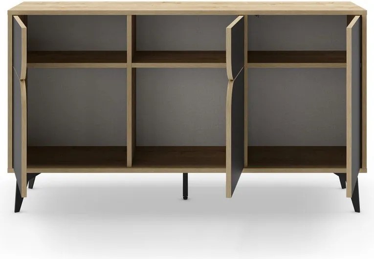 Cassettiera bassa in rovere decorato in nero-naturale 140x79 cm Nola - Marckeric