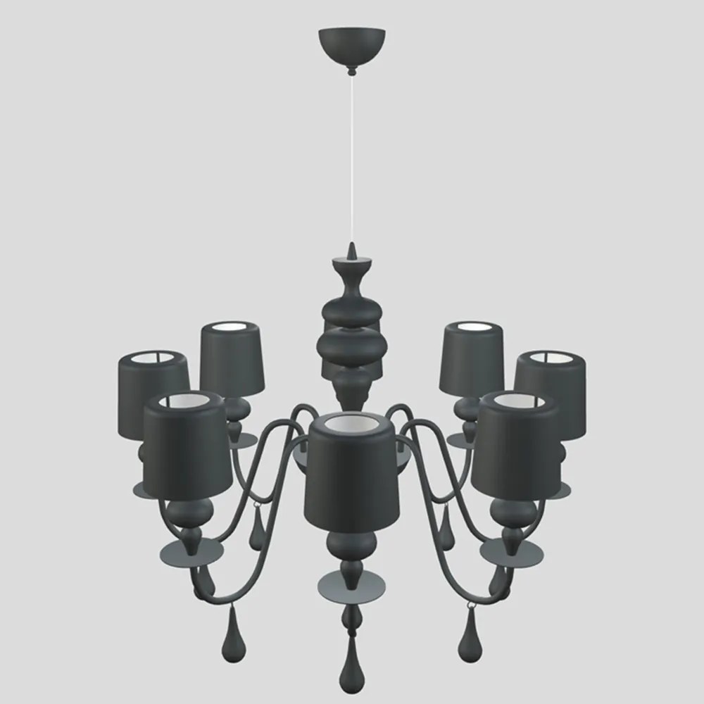 Lampadario Contemporaneo Eva In Plastica Grigio Alluminio 8 Luci