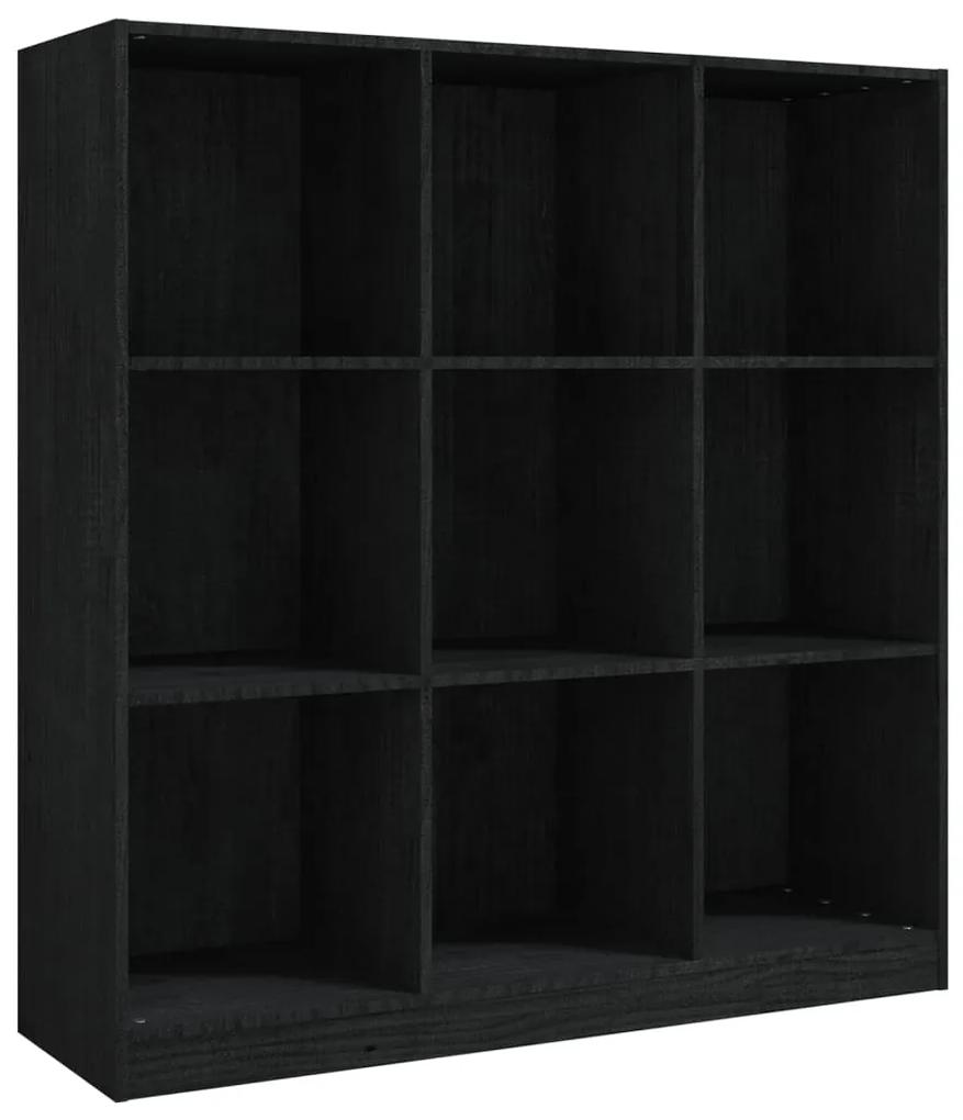 Libreria/divisorio nero 104x33,5x110 cm in massello di pino