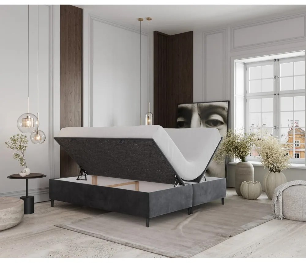 Letto matrimoniale imbottito antracite con contenitore 160x200 cm Tate - Maison de Rêve