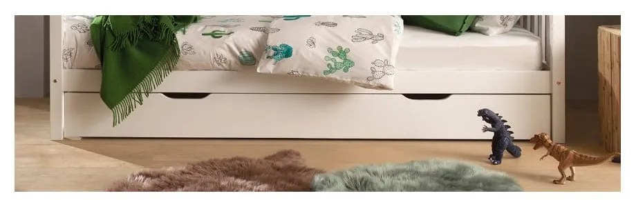 Letto per bambini in legno di pino bianco con letto estraibile e contenitore 90x200 cm DALLAS - Vipack