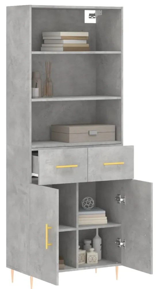 Credenza grigio cemento 69,5x34x180 cm in legno multistrato