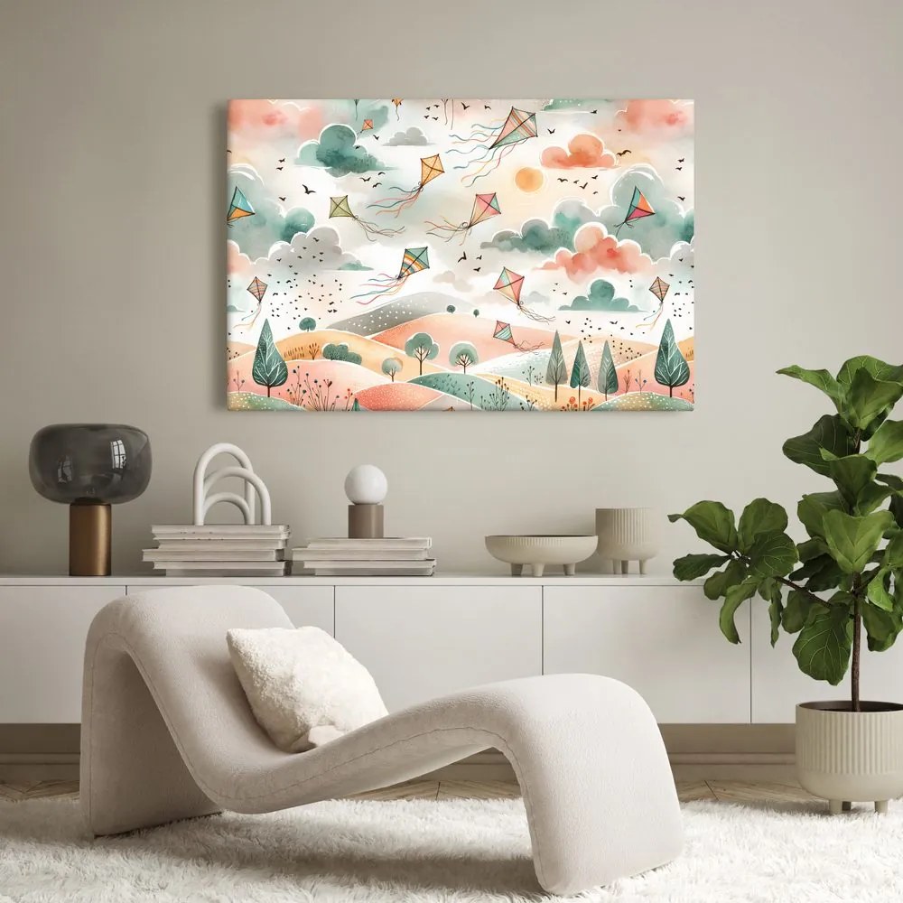 Quadro su tela – Aquiloni volanti su paesaggio colorato