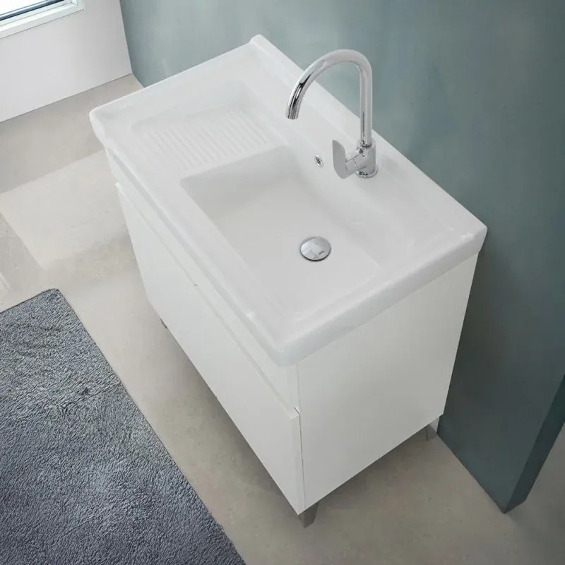 Mobile lavatoio 79x46,8 cm bianco frassinato con vasca in ceramica bianca