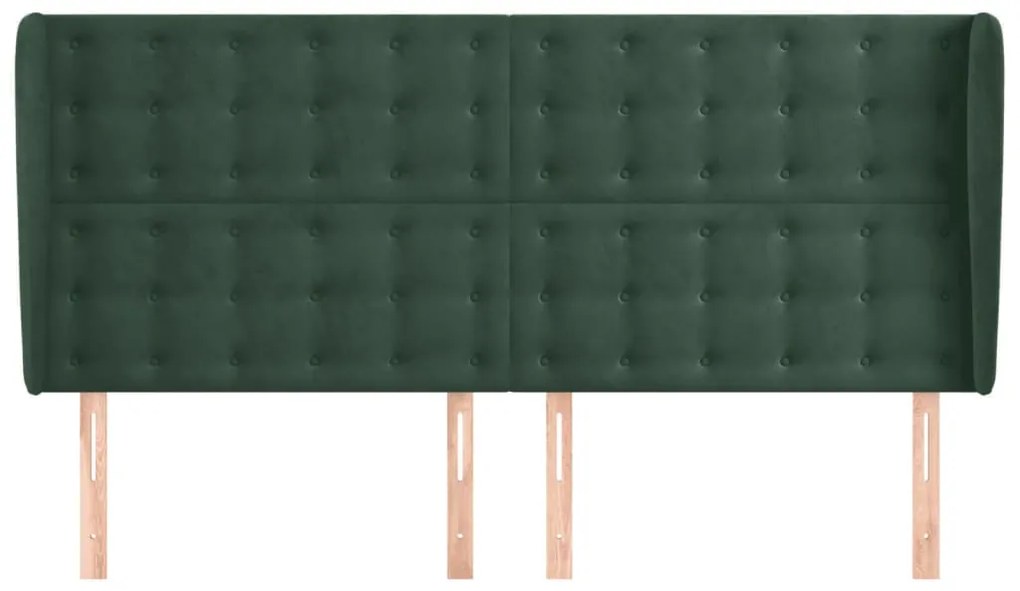 Testiera ad orecchio verde scuro 163x23x118/128cm in velluto