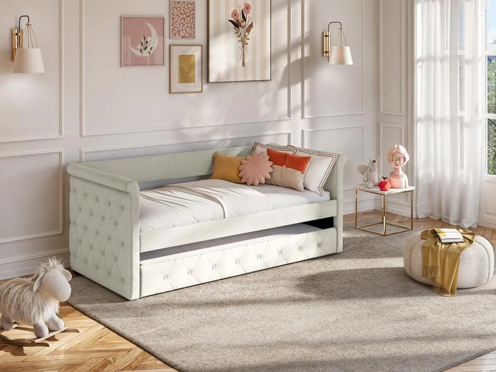 Letto divano a scomparsa trapuntato 2 x 90 x 190 cm in Tessuto Beige - LOUISE