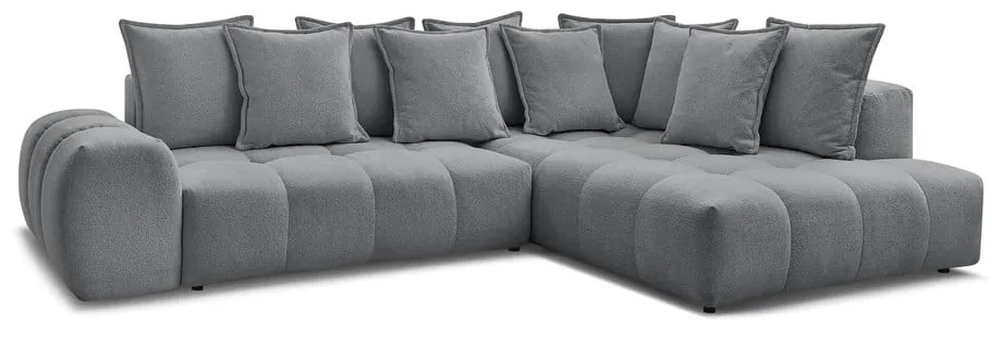 Divano angolare grigio scuro allungabile e con contenitore (penisola a destra/a L) con rivestimento in ciniglia Everest – Bobochic Paris