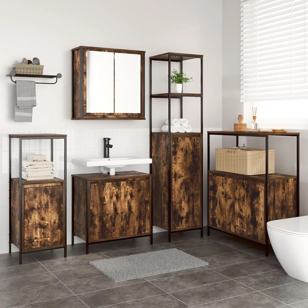 Set di mobili da bagno in rovere affumicato - 5 pezzi