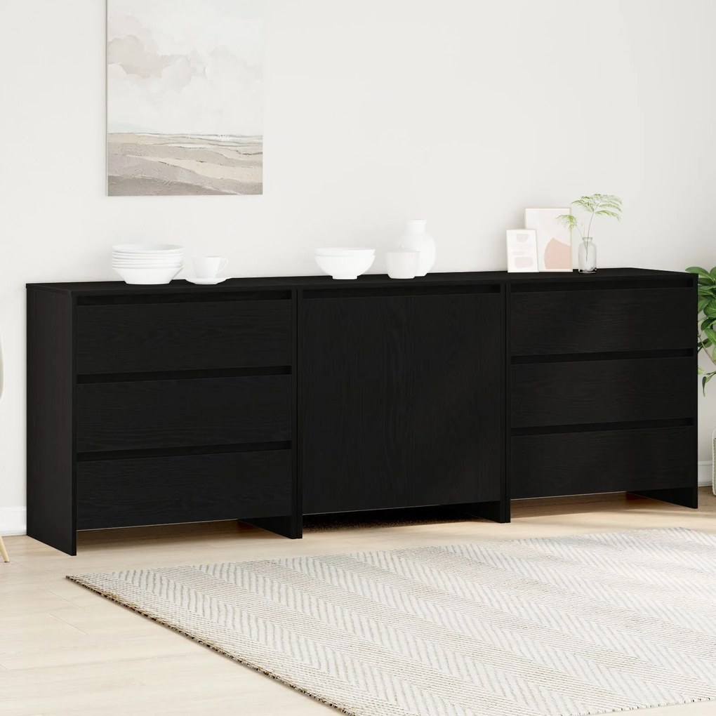 Set di 3 sideboard in legno ingegnerizzato nero
