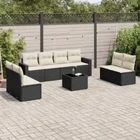 Set Divani da Giardino 9 pz con Cuscini Nero in Polyrattan 3218846