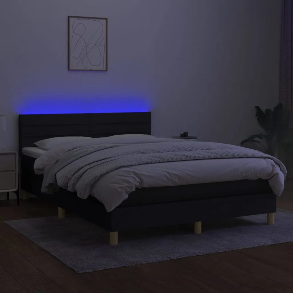 Letto a molle con materasso e led nero 140x190 cm in tessuto