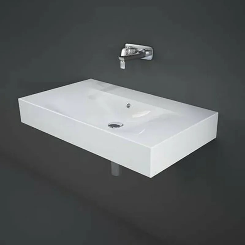Lavabo sospeso 80cm rettangolare in ceramica bianca senza foro per rubinetto Rak Des