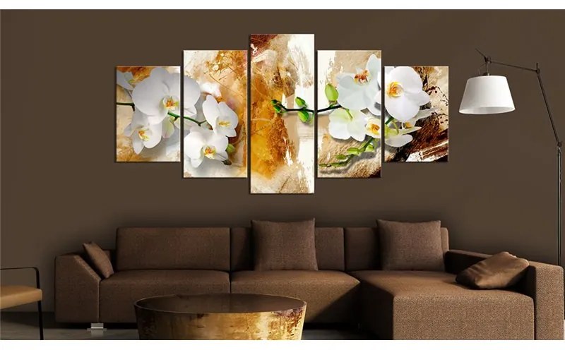 Quadro Vernice marrone e orchidea  Colore Marrone, Dimensioni e Misure 100x50