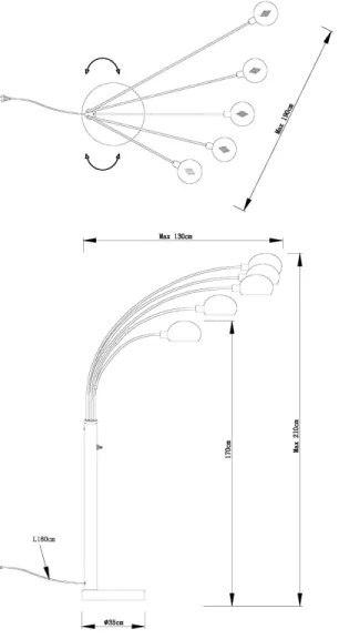 Globo 58228NB - Lampada con piedistallo SEYMOUR 5xE14/40W/230V nero