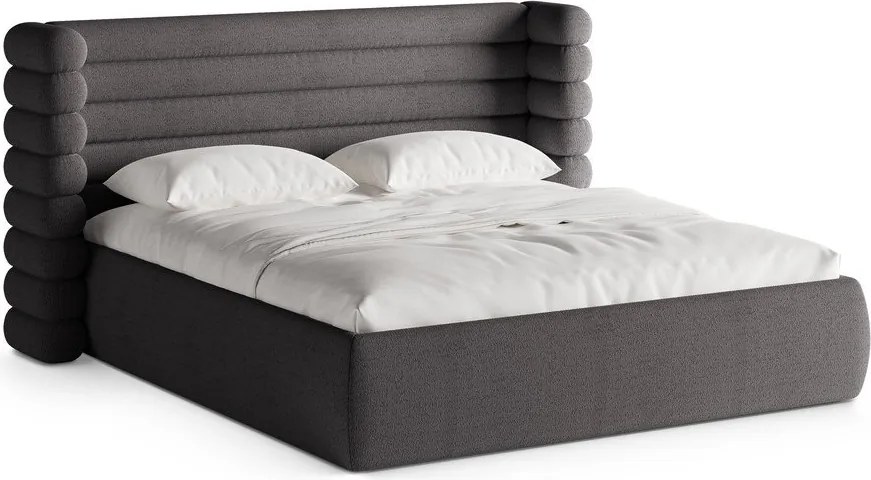 Letto matrimoniale imbottito grigio scuro con contenitore con rete inclusa 160x200 cm Mount – Micadoni