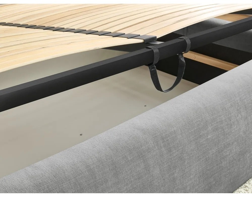 Letto matrimoniale imbottito grigio con contenitore con griglia 160x200 cm Vernon - Bobochic Paris