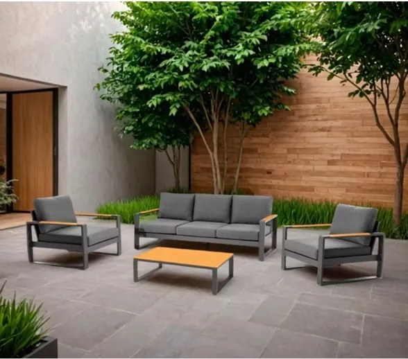 Salotto Da Esterno 5 Posti In Alluminio Con Tavolino E Cuscini Boston Antracite