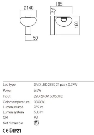 Redo 01-3241 - Applique a LED SINCLAIR LED/6,5W/230V CRI 93 IP21 oro