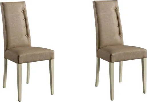 Sedia ecopelle nuvolato con 4 bottoni laterali gambe in legno SIDE Tortora Set da 2