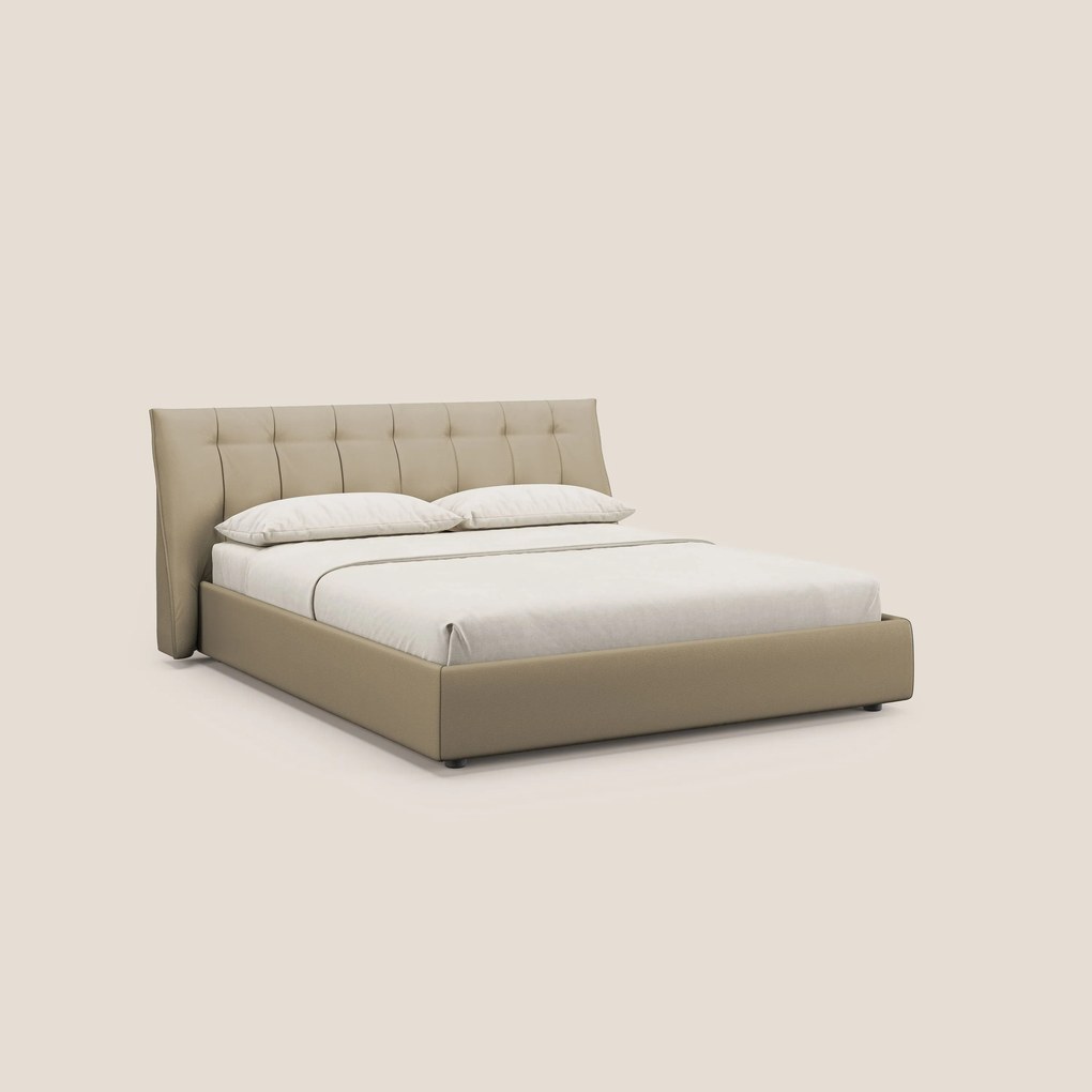 Clizia letto imbottito di design con vano contenitore in ecopelle impermeabile T04 beige