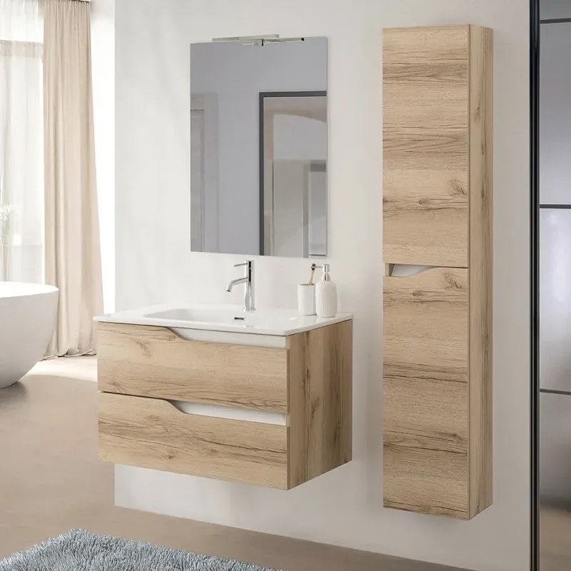 Colonna bagno sospesa 160 cm quercia e bianco Sumya
