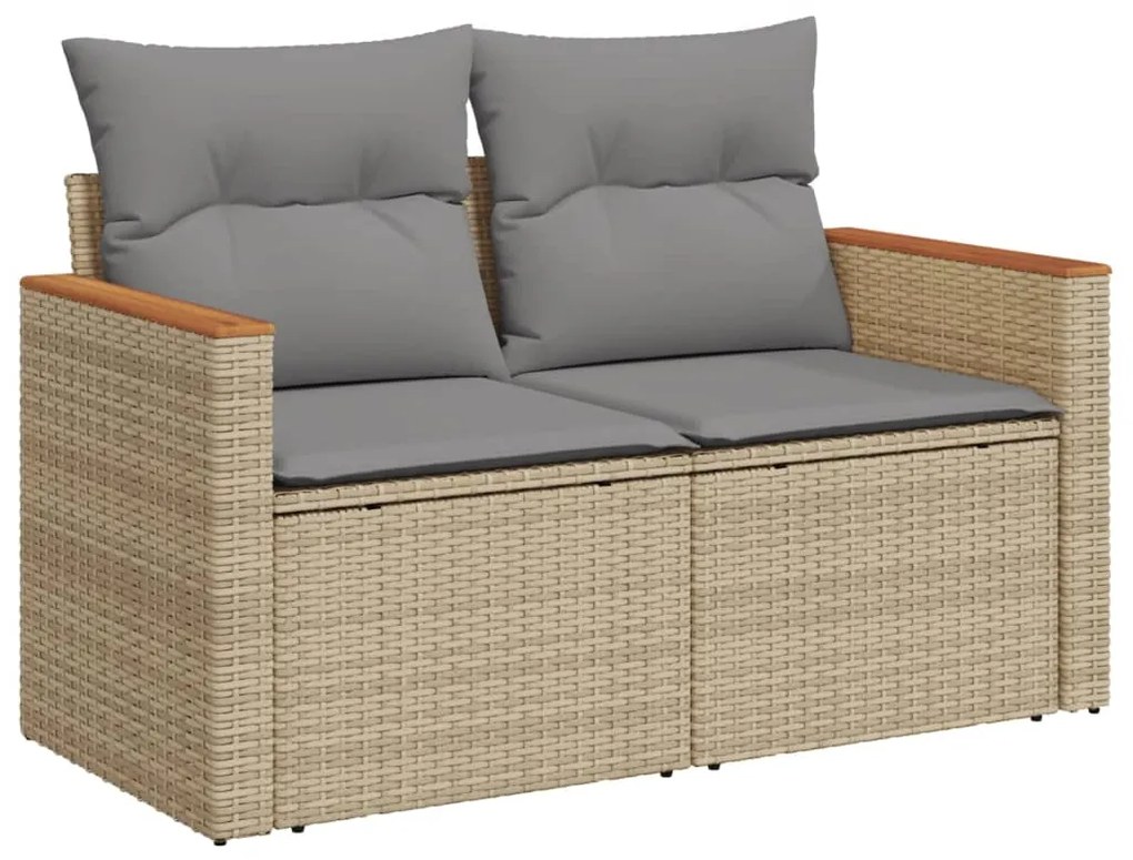 Set Divano da Giardino 14 pz con Cuscini Beige Misto Polyrattan