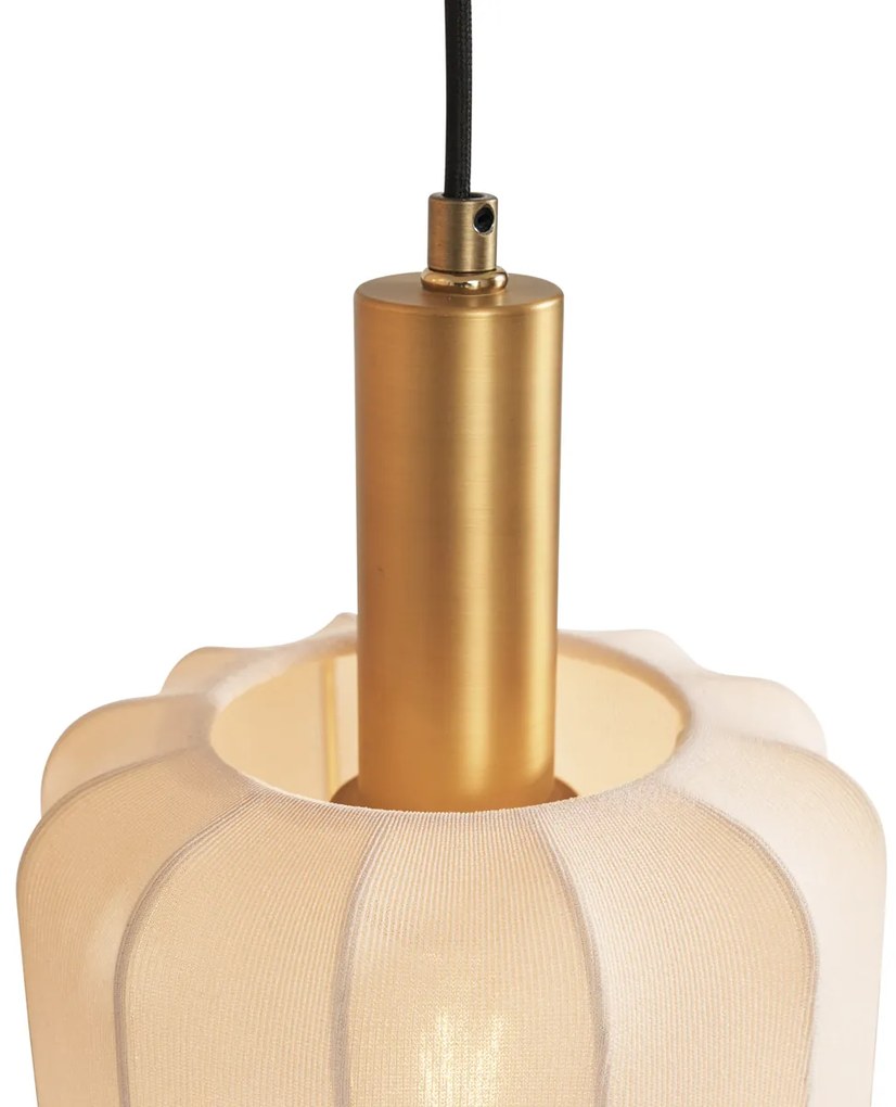 Lampada a sospensione Japandi nera e oro con paralume beige a 3 luci - Pluni